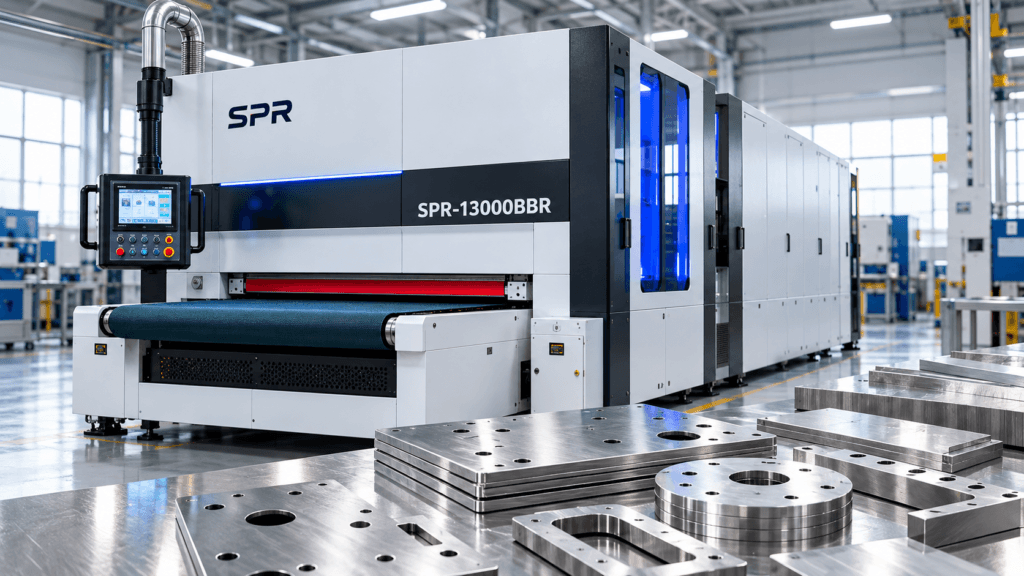 metal deburring machine removing burrs from sheet metal