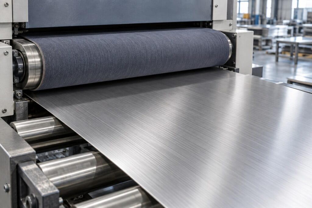 Brushed stainless steel finish on a sheet metal panel